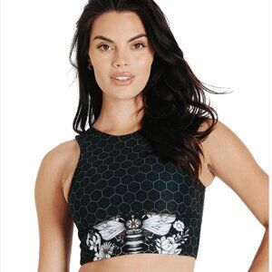 NEW Yoga Democracy Beeloved Blackout High Neck Bra Top